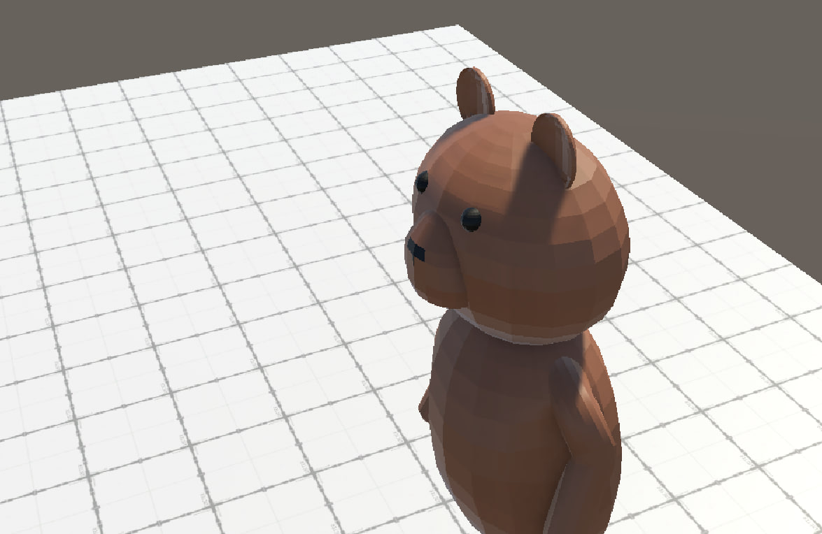 image of 3D low poly bear model standing on a grid white floor
