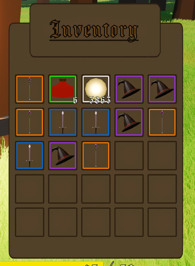 image of the inventory with items showing their rarity