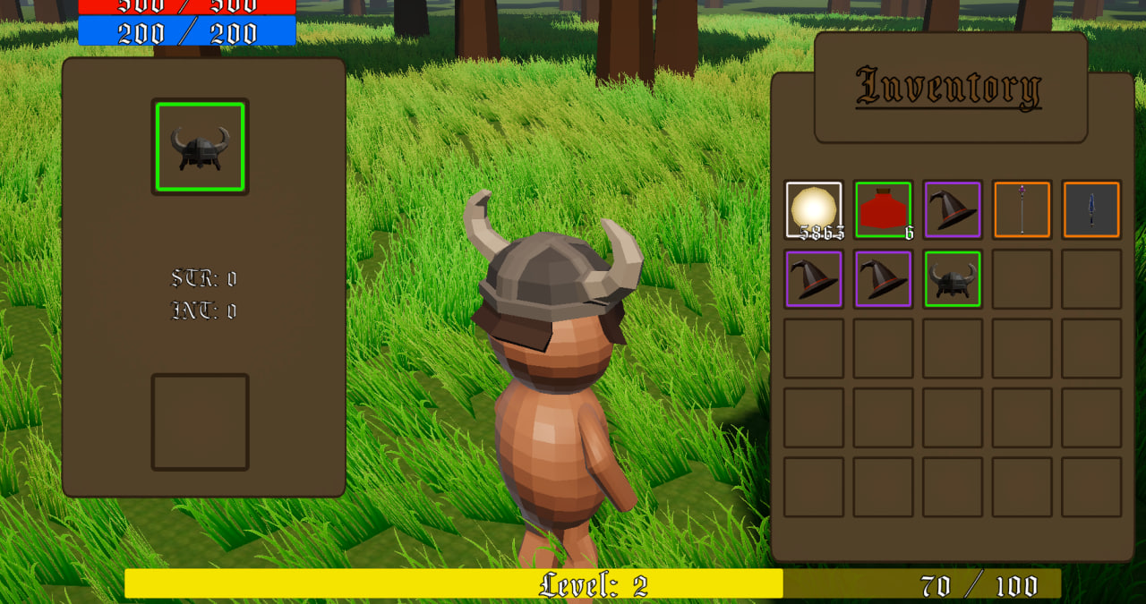 Image of the players inventory and character panel open