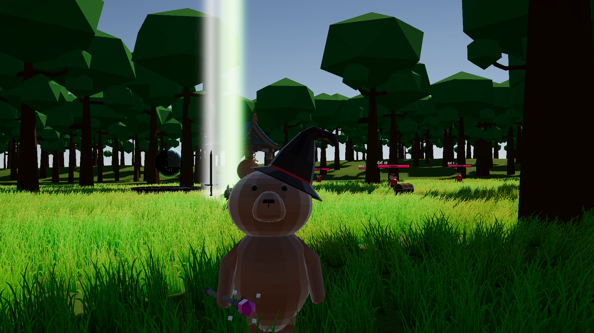 Sir Bearington standing holding a staff of jordan with a mage hat equipped