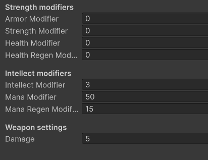 image of the new window to setup equipment stats